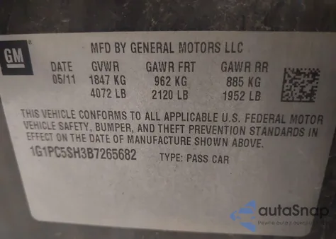 2011 Chevrolet Cruze Ls from USA, damaged, VIN 1G1PC5SH3B7265682